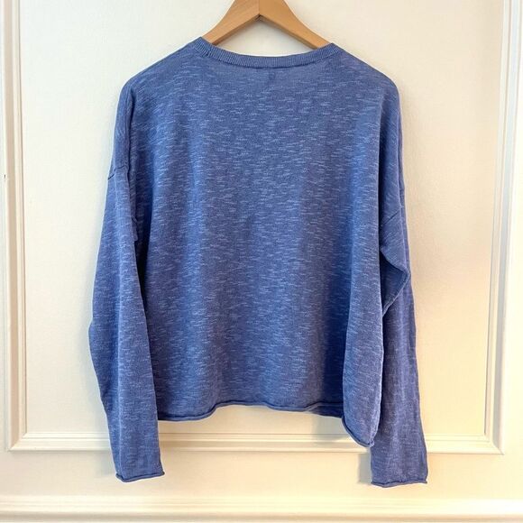 Eileen Fisher Long Sleeve Linen Cotton Box Top With Front Pocket Periwinkle NWT - Picture 2 of 11